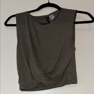 Olive Green Sleeveless Twist Front Crop Top